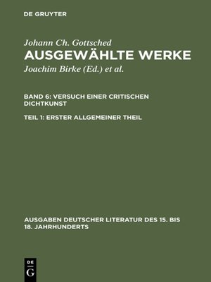 cover image of Versuch einer Critischen Dichtkunst. Erster Allgemeiner Theil